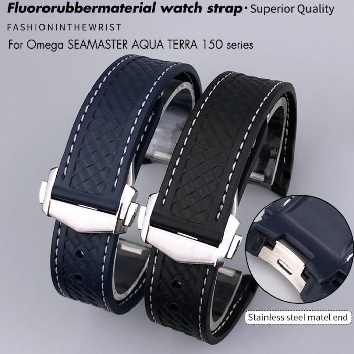 Aksesoris Jam Tangan 19mm 20mm 21mm FKM Fluorous Rubber Metal End Watchband Fit for Omega Seamaster 