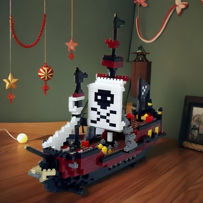 Mini Block Kapal Nelayan Luffy dengan Nano blok Mainan Pintar Anak-Anak Bricks