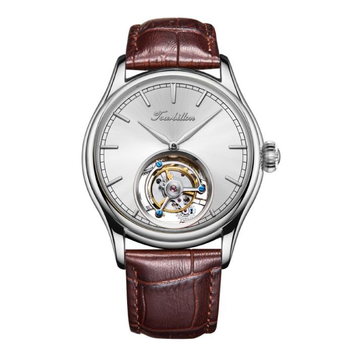 Jam Tangan Pria Aesop Tourbillon skeleton Movement Manual Mechanical Leather wrist watch Sapphire mi