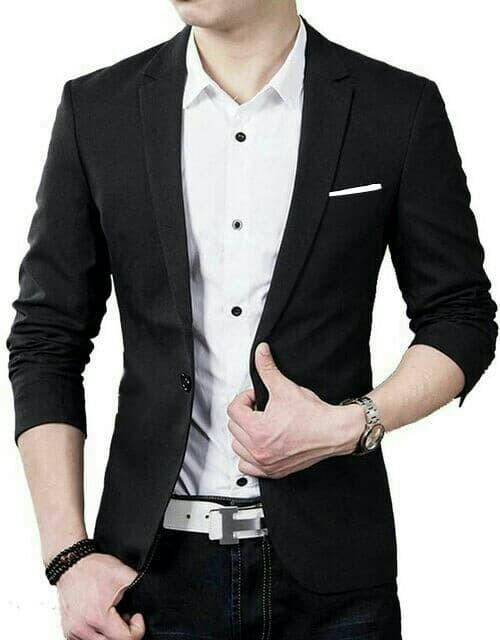 Kemeja baju blazer jaz jas pria pakaian termurah terbaru huga hitam 774