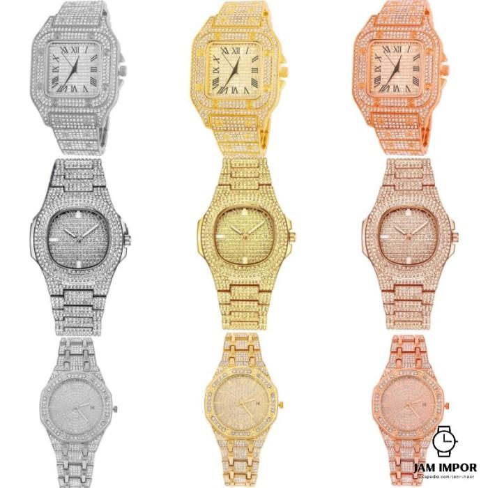 Jam Tangan Wanita Iced Out Men Watch Hip Hop Diamond Sparkling Quartz
