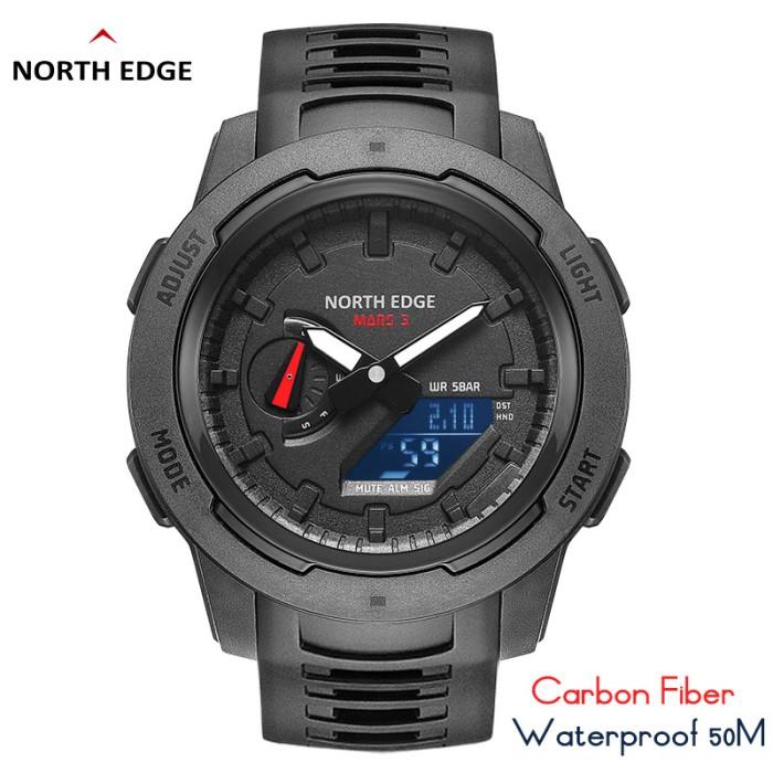 Jam Tangan Original Pria NORTH EDGE Mars 3 Men's Military Watch Digital Carbon Fiber Case For Man Wa