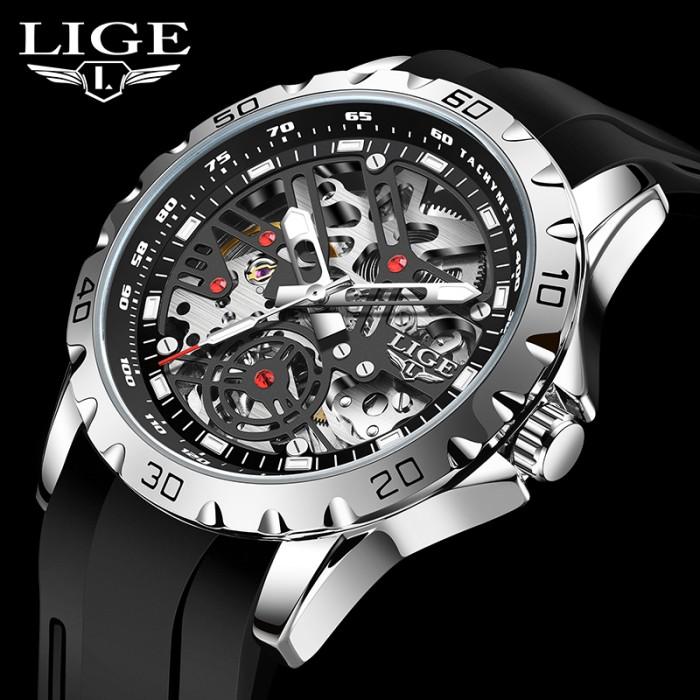 Jam Tangan Pria LIGE Men Mechanical es Fashion Casual Waterproof Automatic Movement Men Silicone Ho