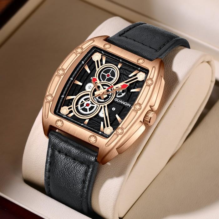 Jam Tangan Pria GUANQIN 2024 New Quartz Men's watch top brand Mewah 50M Waterproof Sapphire Steel sh