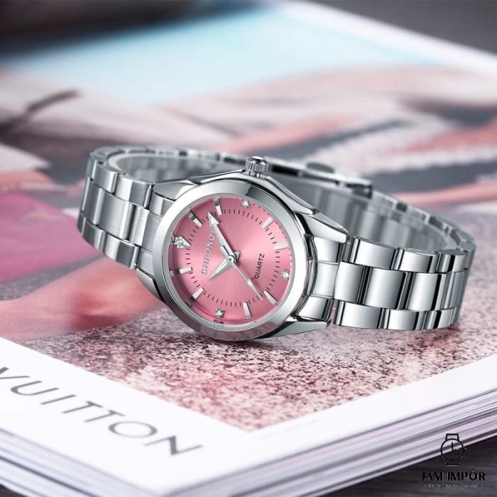 Jam Tangan Wanita CHRONOS Women Luxury Rhinestone Stainless Steel