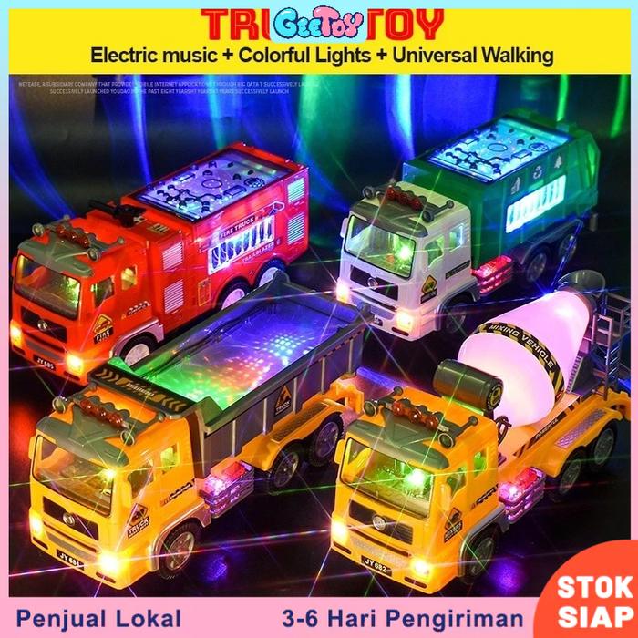 Geetoy Mainan Truk Ekskavator Elektrik Mainan Truk Mobil Teknik Truk Mixer Musik Menyala