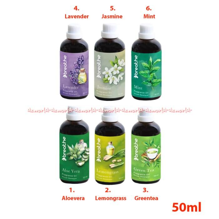 Breathe 50 ml Aloe Vera Lemongrass Green Tea Lavender Jasmine Mint Minyak Aromaterapi Tungku Diffuse