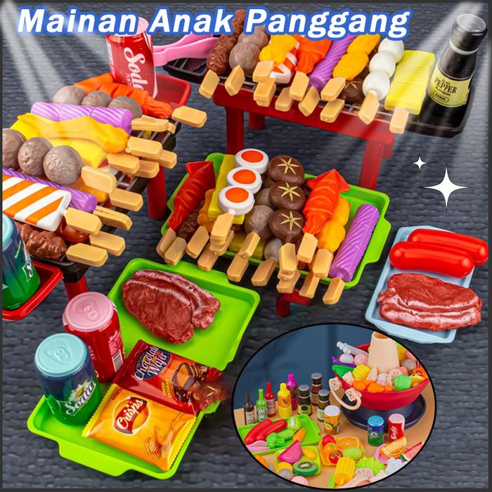 109PCS Panggangan Mainan bbq playset mainan masak Mainan Anak Perempuan Hotpot Sate Sosis Bakso Baka