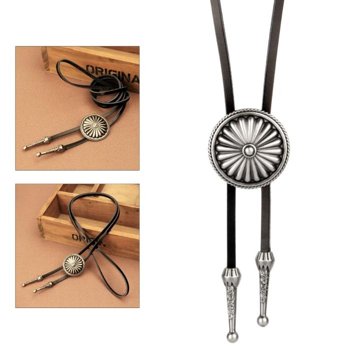Round Bolo Tie Cowboy Leather Bolo Native American Bolo Tie Western Bolo Tie Drop Shipping