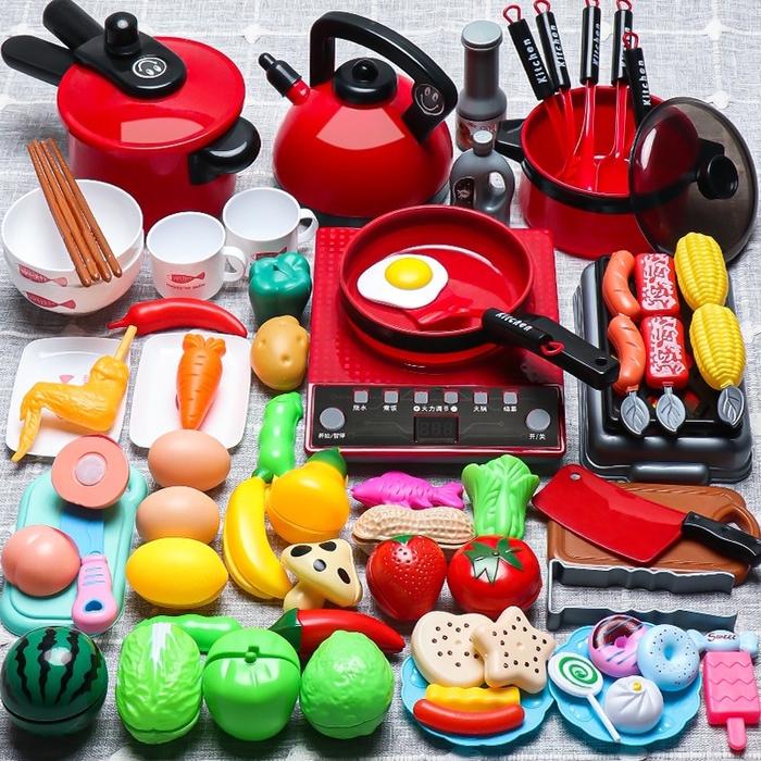 Mainan Masak Masakan peralatan dapur kompor induksi Mainan Kitchen Set dapur lengkap dengan buah say