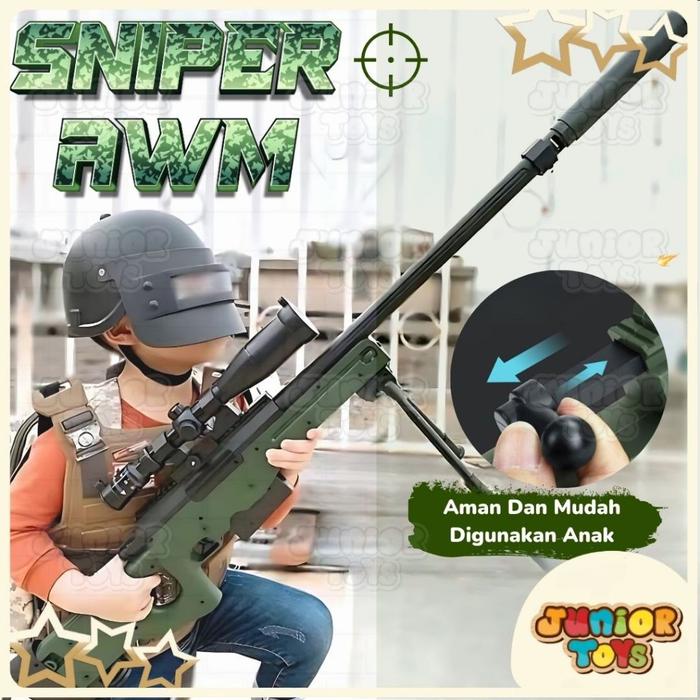 Mainan Anak Laki Tembak Tembakan Sniper AWM Besar Peluru Busa Aman Tidak Berbahaya Soft Bullet Gun T
