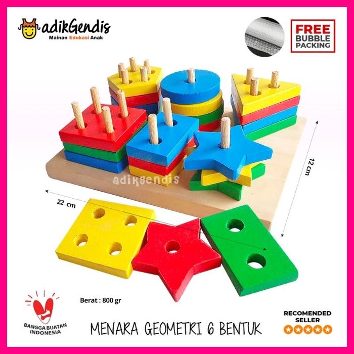 Education Toys edutoys wooden toys shape shorter / Mainan edukasi Kayu/APE PAUD TK - Menara Geometri