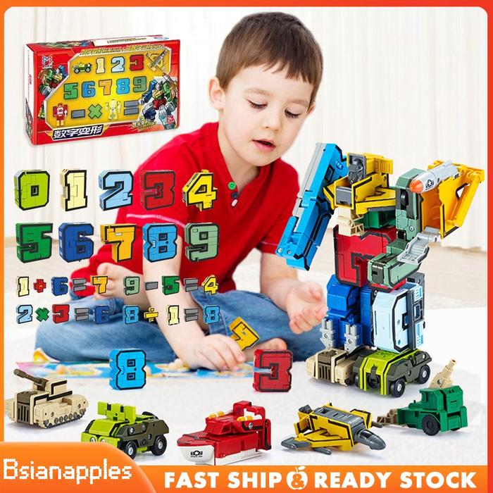 Mainan Robot Anak Transformer Number 0-9 Mainan Robot Angka Anak Mainan Edukasi Anak Transformer
