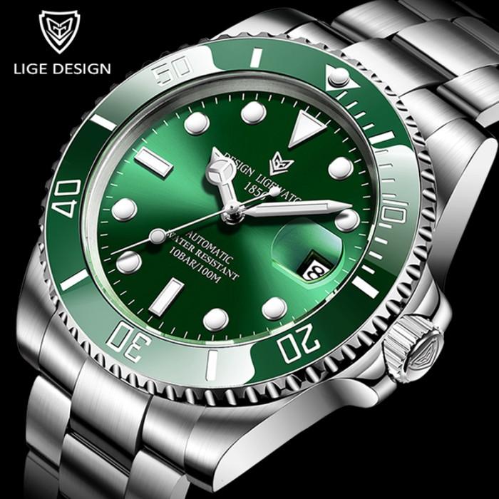 Jam Tangan Pria LIGE Stainless Steel Band Automatic Movement Mechanical Man Tourbillon Fashion Mewa