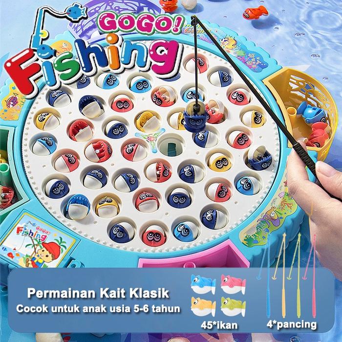 45PCS Mainan Pancing Anak Besar Mainan Anak Mainan Memancing Permainan Memancing Berputar Mainan Mem