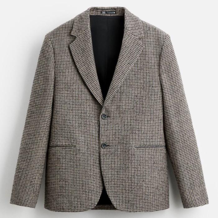 Z A R A Men Blazer Houndstooth Jas Pria Lengan Panjang Sand 774