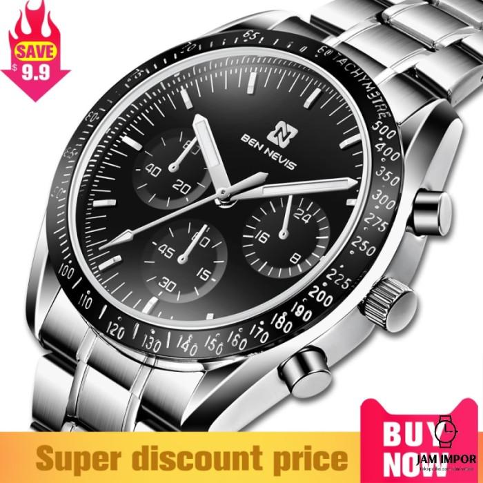 Jam Tangan Pria BEN NEVIS Watch for Men Waterproof Silver Chronos
