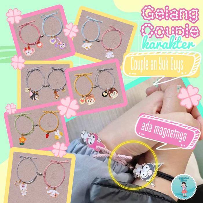 NEW PRODUK!!!! 2 Pcs Sepasang Gelang Gelang Couple Magnet/Tali Karet Magnet Desain Astronot Kuromi C