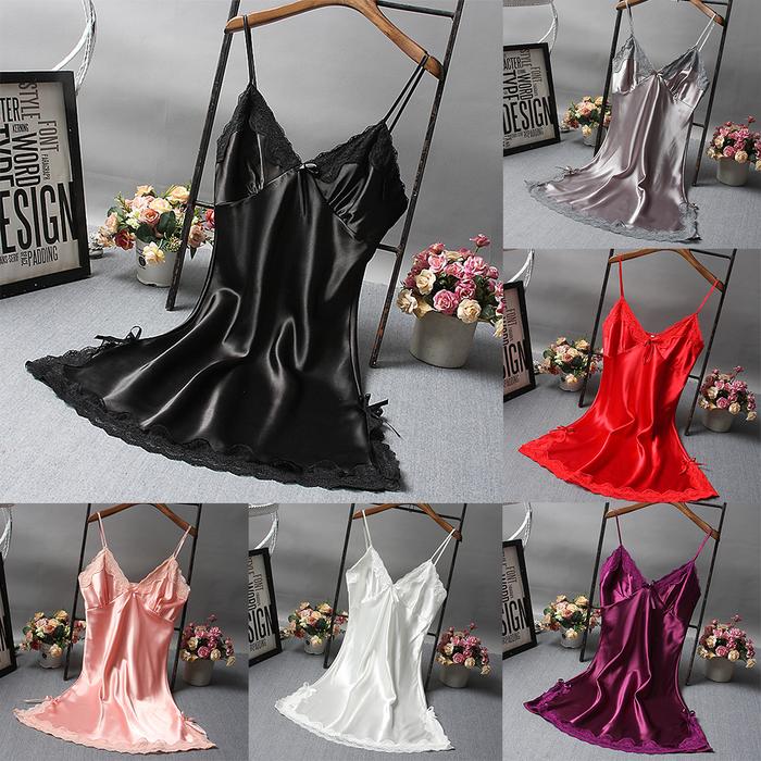Women Sexy Satin Soft Nightdress Lace Lingerie Women Secret Clothes Sleepwear New Dress Ladies Wrap 