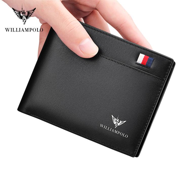 WILLIAMPOLO Men's Slim Wallet Genuine Leather Mini Purse Casual Design Wallet Fashion Brand Short Sm