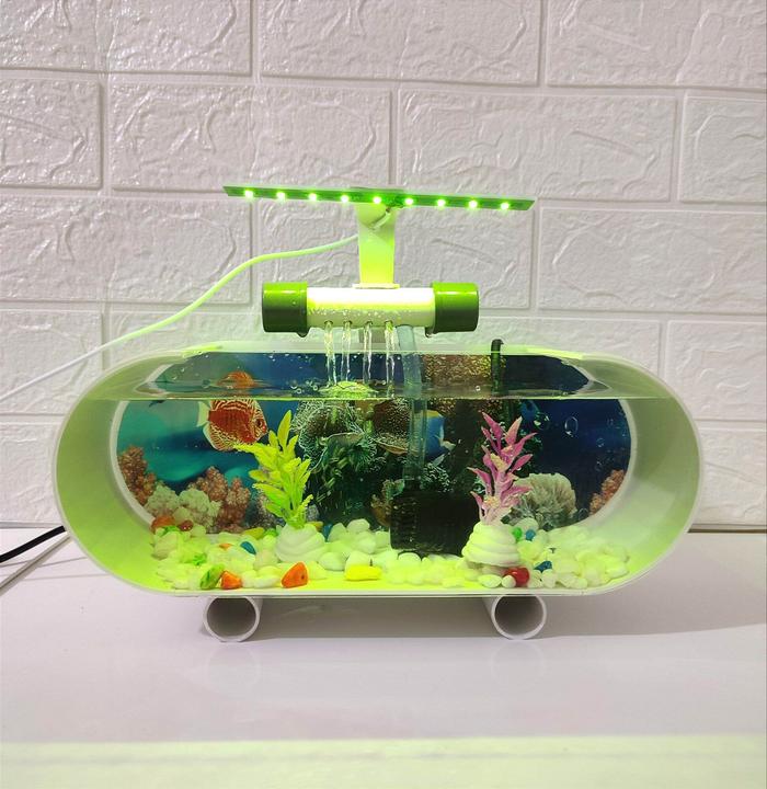 Aquarium mini/aquarium mini fullset mesin pompa filter air mancur, lampu led dan ornamen/Aquarium cu