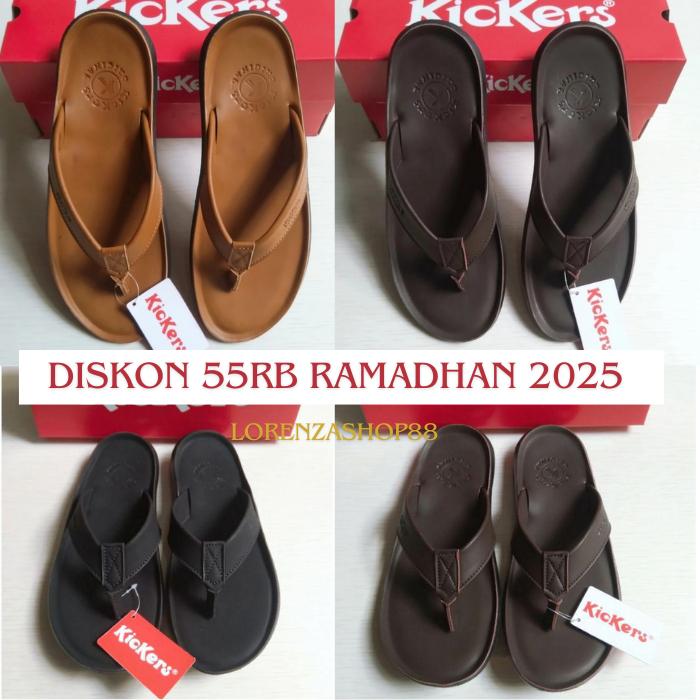 BEST VIRAL DISKON 55% !!! SANDAL KULIT KICKERS PRIA ORIGINAL 100% SANDAL JEPIT LAKI LAKI TRENDING 20