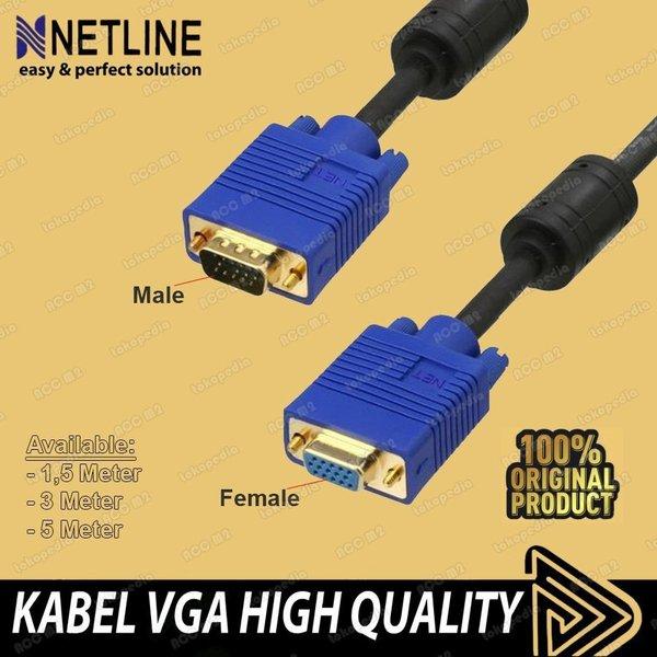 Cable vga extension Netline 3 meter 1080P for monitor led lcd tv - Kabel d-sub 15 pin db15 male fema