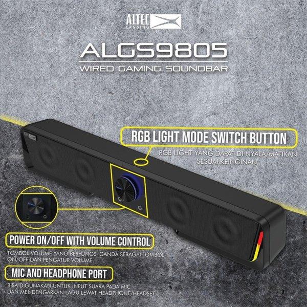 Speaker soundbar gaming altec lansing wired mic audio 3.5mm usb power stereo bass 3d rgb for pc cpu 