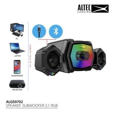 Speaker 2.1 gaming subwoofer altec lansing bluetooth 5.3 wired usb stereo hifi 3d sound rgb algs-970