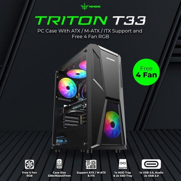 Pc case gaming nyk nemesis ATX ITX glass dust filter 4 fan rgb usb 3.0 triton t-33 t33 - Casing komp