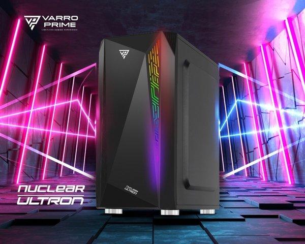 Casing komputer gaming Varro Prime micro atx tempered glass Usb 3.0 with led strip rgb Nuclear ultro
