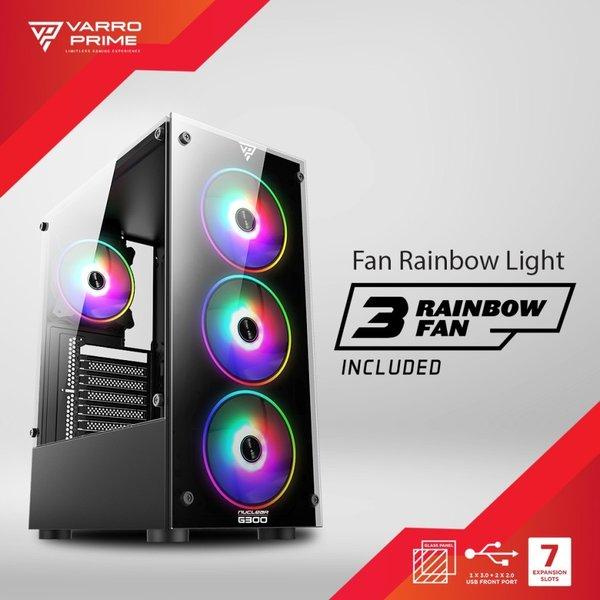 Casing komputer Varro Prime Atx tempered glass free 3 fan rgb 12cm usb 3.0 aquarine - Pc Case gaming