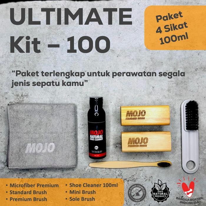 BEST ULTIMATE KIT (4 SIKAT) - MOJO SHOE CLEANER / CAIRAN PEMBERSIH SEPATU / SABUN CUCI / PAKET LENGK