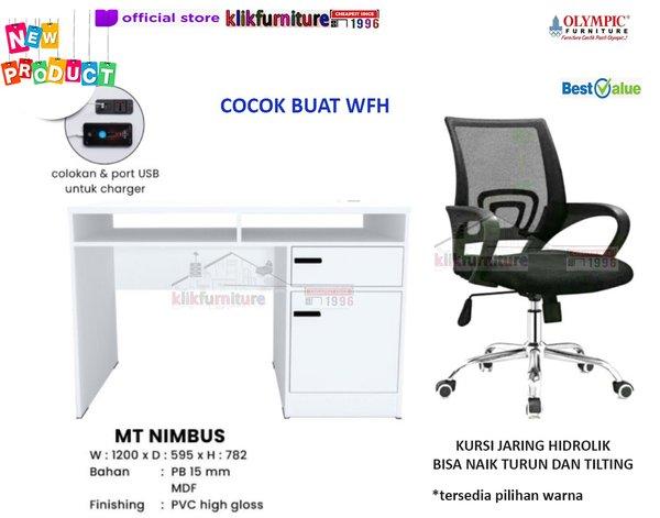 PAKET Set Meja Kursi Kerja Kantor WFH MTS NIMBUS dan Kursi Jaring
