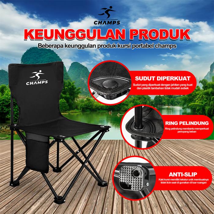 CHAMPS Kursi Lipat Outdoor Kursi Camping Kursi Lipat Camping Dewasa Kursi Teras