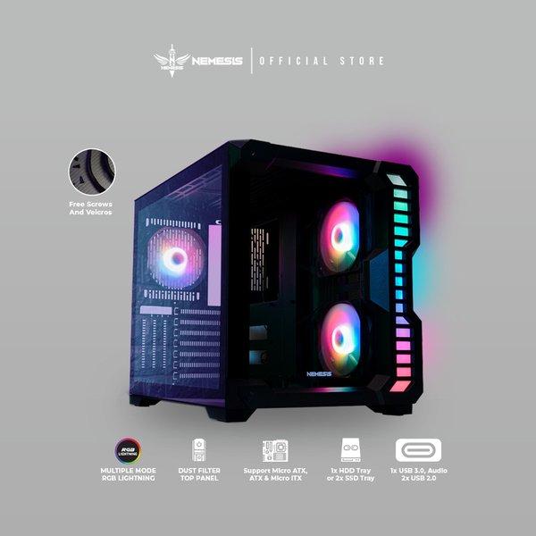 Pc case gaming nyk nemesis ATX ITX tempered glass led strip free 3 fan rgb usb 3.0 rubix t-80 t80 -