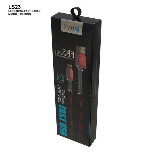 Kabel Usb-A to lightning secret g Charge sync 1m 2.4A fast charging Ls-23 - Cable data 100cm 1 meter