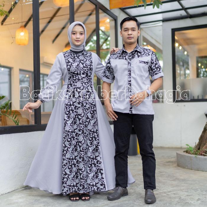 NB set dress gamis couple baju couple pasangan gaun pesta muslimah syari batik couple modern busui b