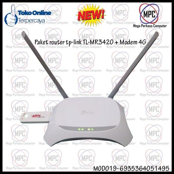 Paket Router Tp-link TL-MR3420 Tambah Modem 4G USB wifi All GSM 300mbps