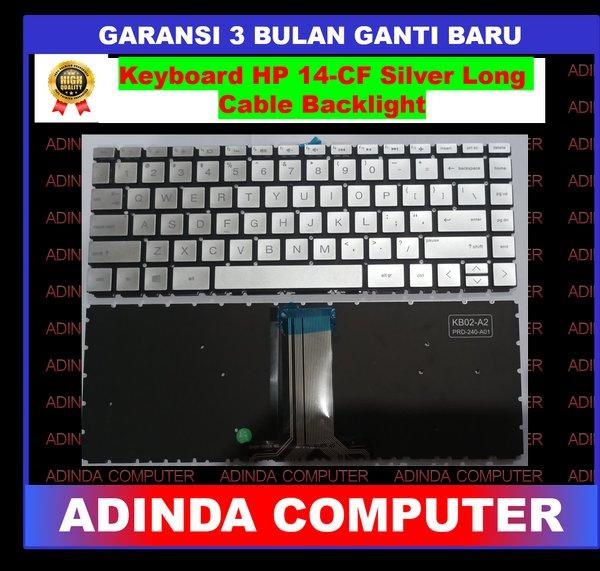 Keyboard HP 14-CF 14S-CF 14S-DK 14-DF Silver Backlight Long Cabel