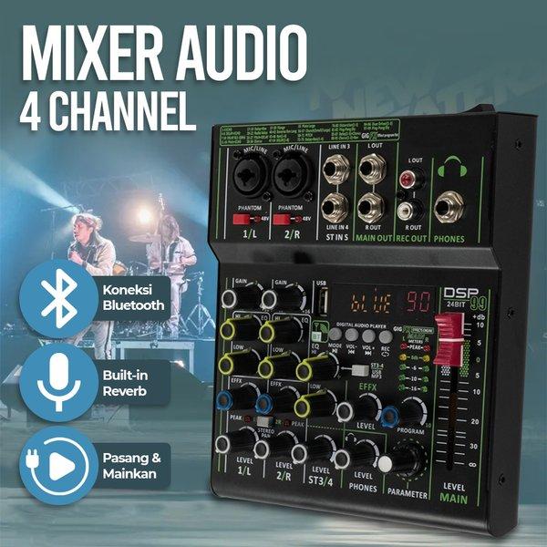 Mixer Audio Bluetooth Karaoke 4 Channel 99 DSP Effects USB