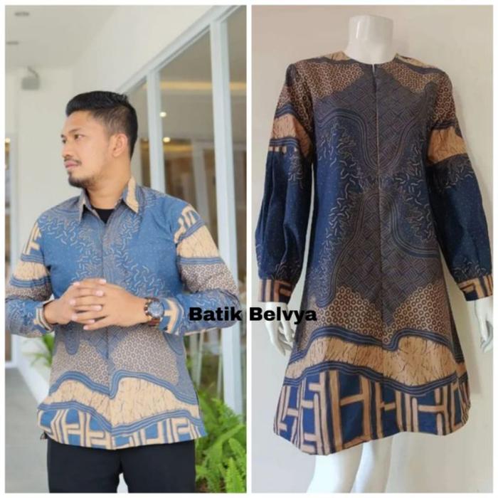 NB Set couple batik motif ombak biru / Batik sragen / batik solo / dress batik / tunik batik / kemej