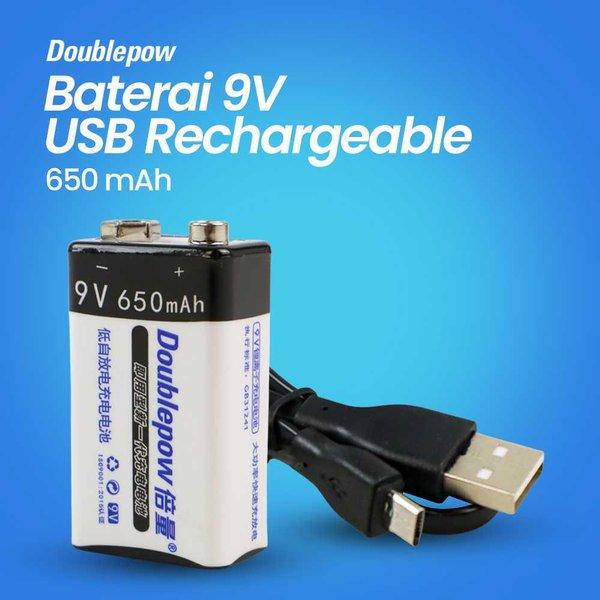 Doublepow Baterai 9V USB Rechargeable Battery Lithium 650 mAh - DP9V6