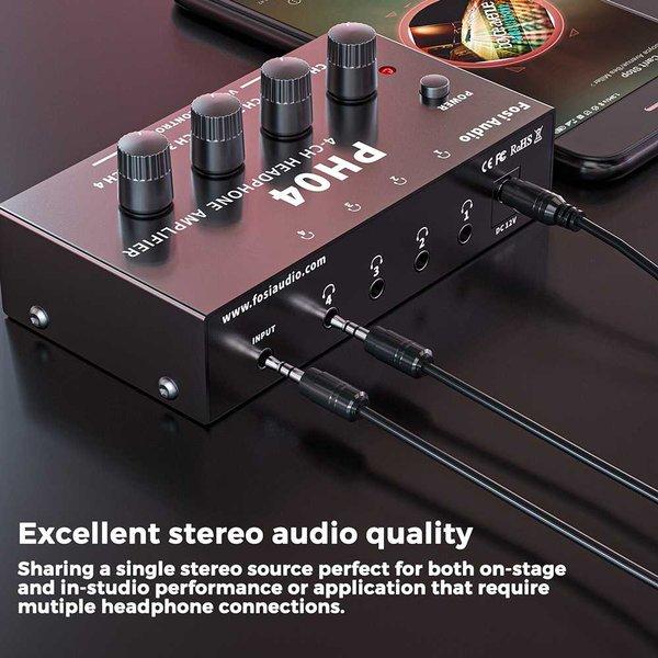 Fosi Audio PH04 Headphone Amplifier 4 Channel - Black Aluminum