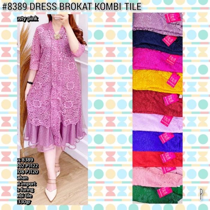Dress El-Ghana Dress Kartini Bahan Brokat Resleting Depan Warna Hitam Putih Lilac Hijau Ukuran L-XXL