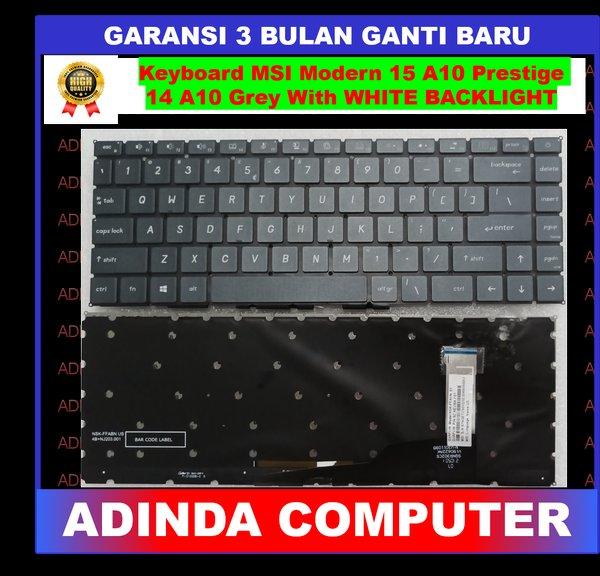 Keyboard MSI Modern 15 A10 Prestige MS-1552 A10M-455 Grey With WHITE BACKLIGHT