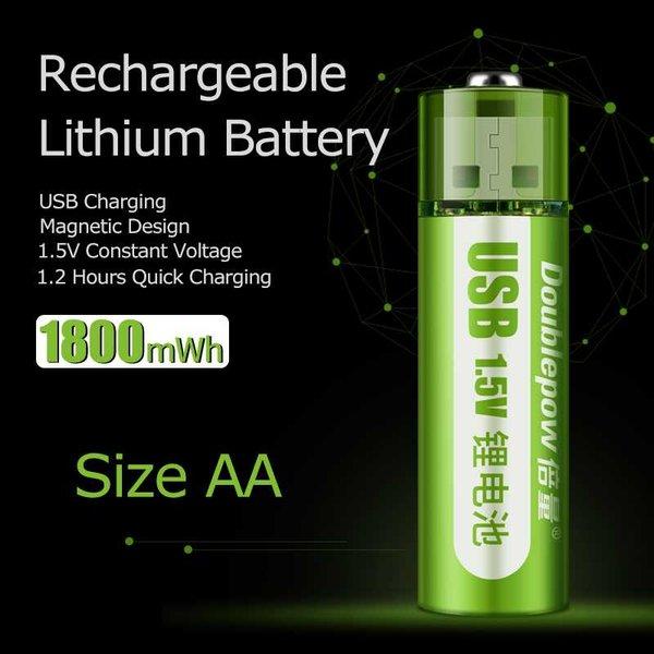 Baterai Cas Charger Li-Ion AA USB Recharge NiMH 1.5V 1800mWh 1 Buah
