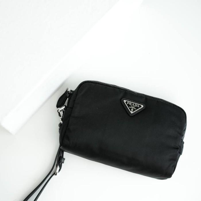 prada nylon pouch black with wrist strap