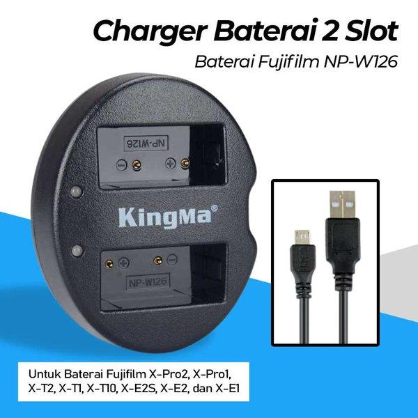 Charger Baterai 2 Slot Kamera Fujifilm X-Pro2 X-Pro1 X-T2 Kingma W26