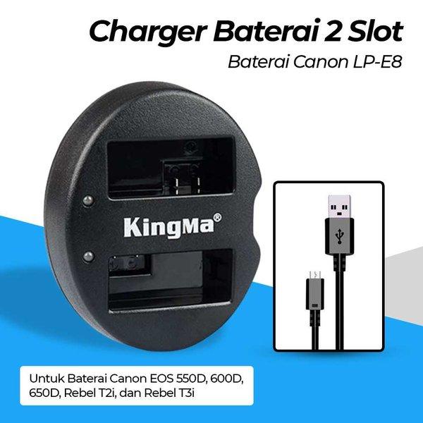 Charger Baterai 2 Slot Kamera Canon 550D 600D 650D Rebel T2i KingMa E8